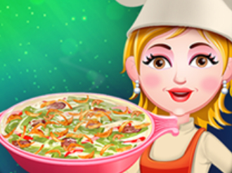 Baby Hazel and mom cook Casserole