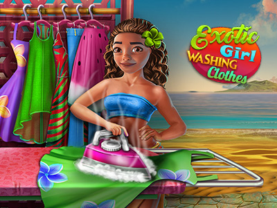 Exotic Girl Washing Clothes